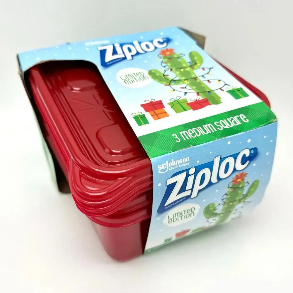 Ziploc Holiday Red Medium Square Food Storage Containers 3 Pack Limited Edition